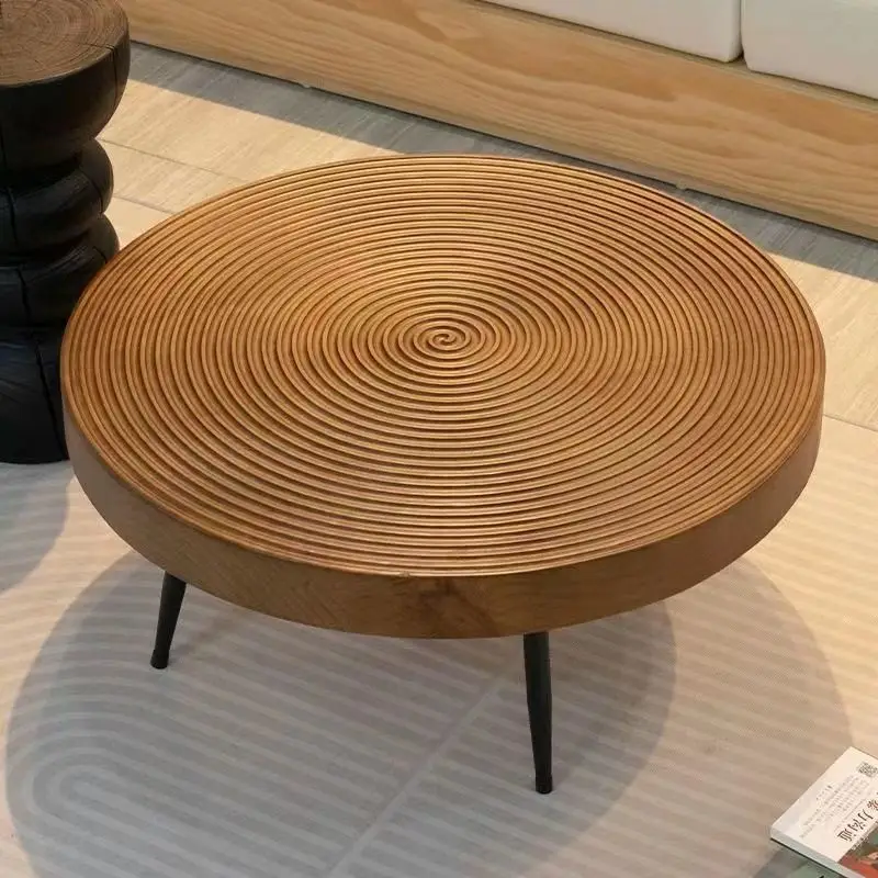 Nordic Creative Growth Ring Solid Wood Tea Table Homestay style Round Low Table with Original Wood Home Retro Living Room