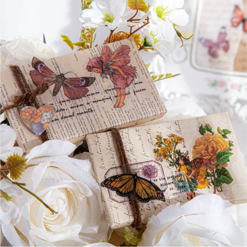 45 개/상자 방수 애완 동물 요정 나비 스티커 빈티지 꽃 Elfin 스티커 데코 라벨 Scrapbooking 앨범 Kawaii 데칼