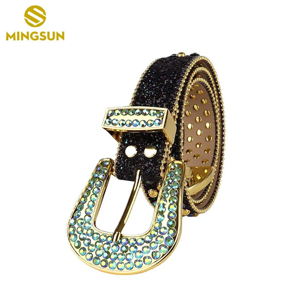 Rhinestone Belt for Men Women Western Cowgirl Cowboy Crystal Studded Belt Vintage Diamond Alloy Buckle Belts for Jeans Vaqueros