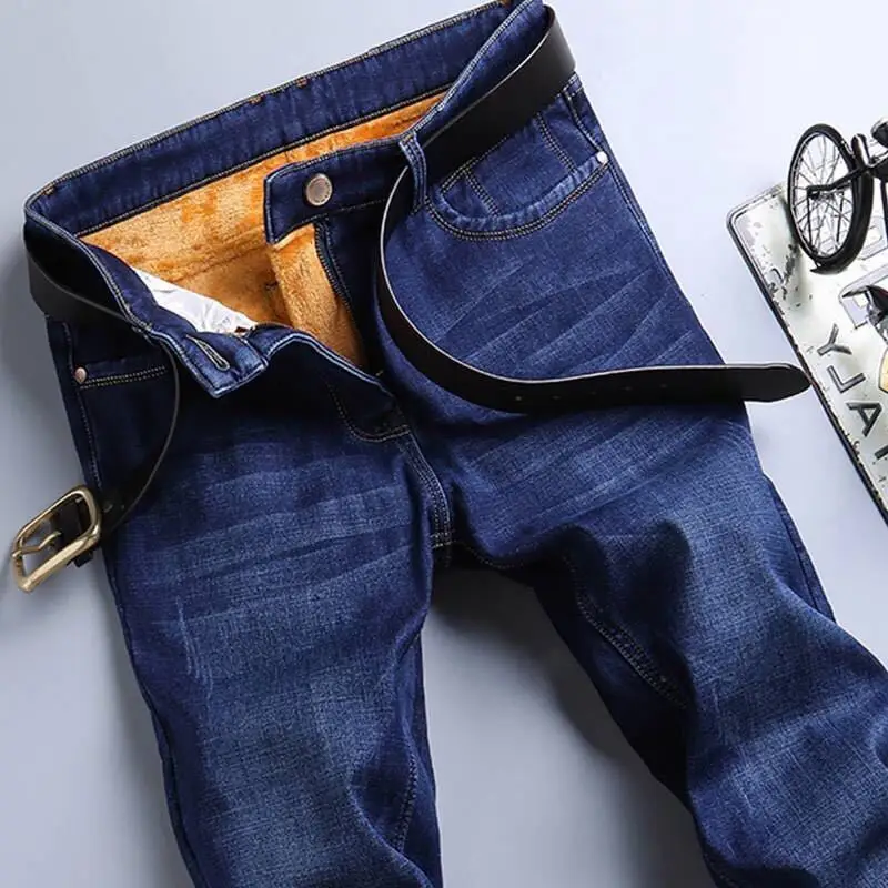 Add Wool Thick Jeans Men's Loose Straight Plus Business Casual Slim-Fitting Invisible Open Crotch Sex Pants Outdoor Convenient