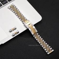 Luxury Stainless Steel Watch Strap with Flat Curved End Bracelet Design - 22mm (Steel gold)