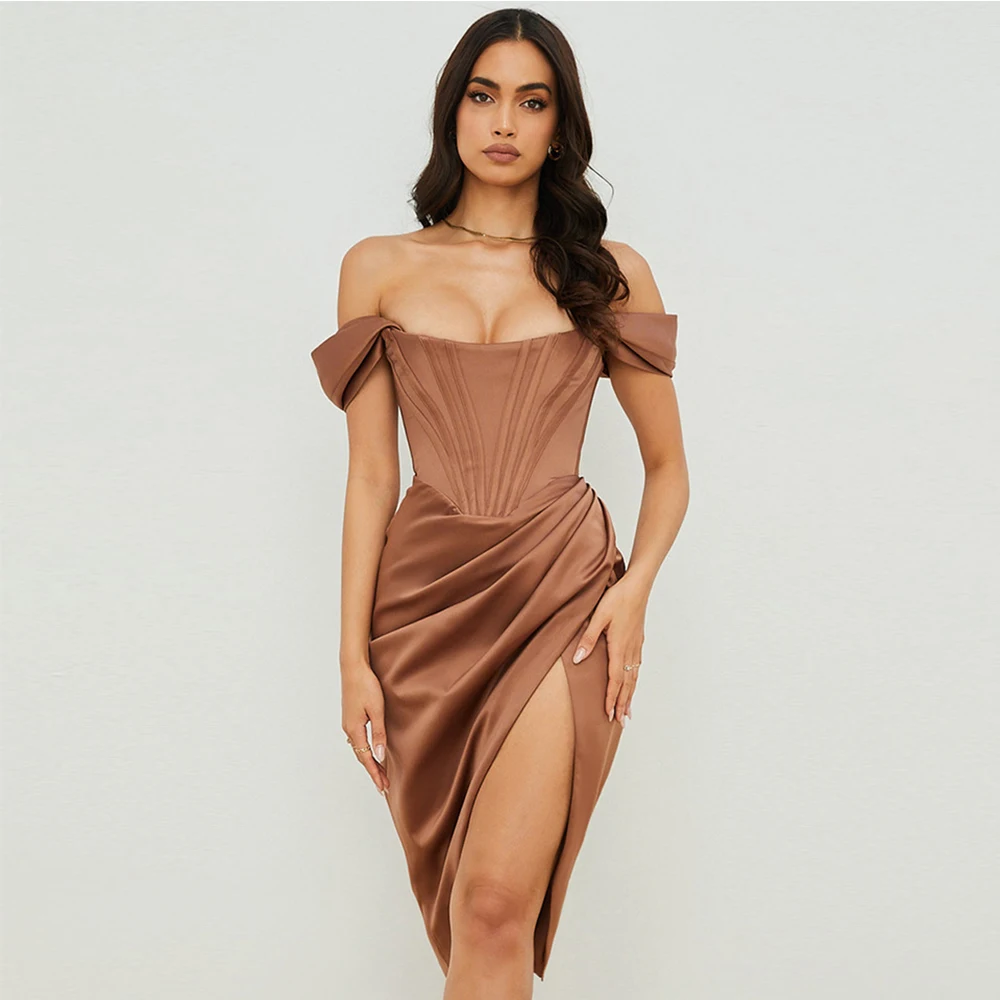 High Quality Satin Bodycon Dress Women Party 2021 New Arrivals Midi House of Cb Celebrity Evening Club | Женская одежда