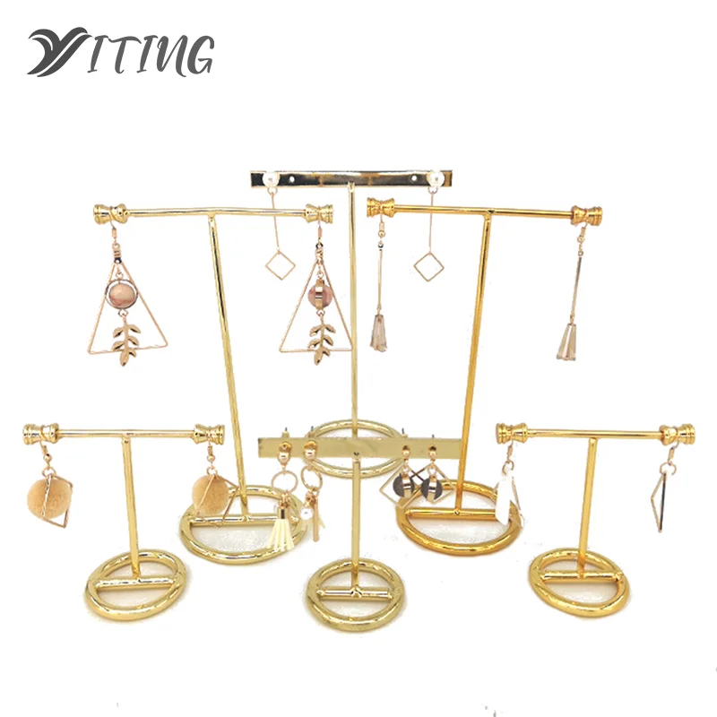 

Earrings Display Stand Gold Earrings Display Rack T-Shape Earrings Showcase Golden