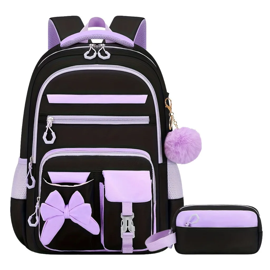 Girls School Backpack Spine Bow School Bag Set Spine Backpack Colorful Color Block Backpack For School Daily Campus Use 4