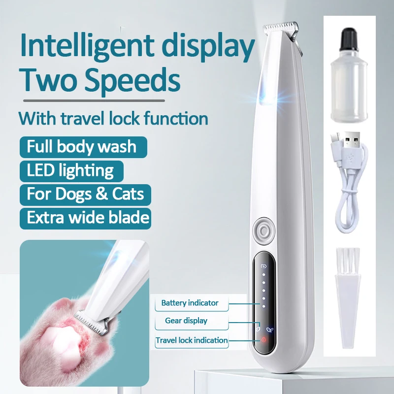 New Dog Paw Trimmer with LED Light Fully Waterproof Pet Hair Trimmer with LED Display Dog Clippers for Grooming 18mm Widen Blade