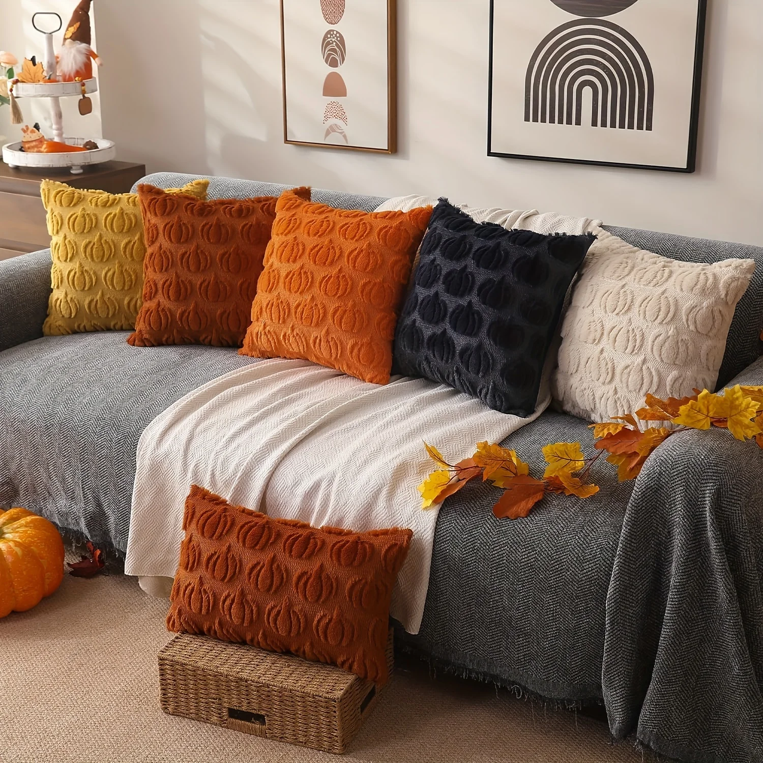 2pcs Orange Pumpkin Pillowcase Halloween Throw Pillow Cover Suitable for Living Room Bedroom Sofa exclude Pillow Insert