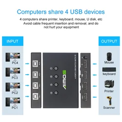 Commutateur kvm USB AM 404CY, 4 ports, 1 jeu de commandes clavier et souris, 4 hôtes 