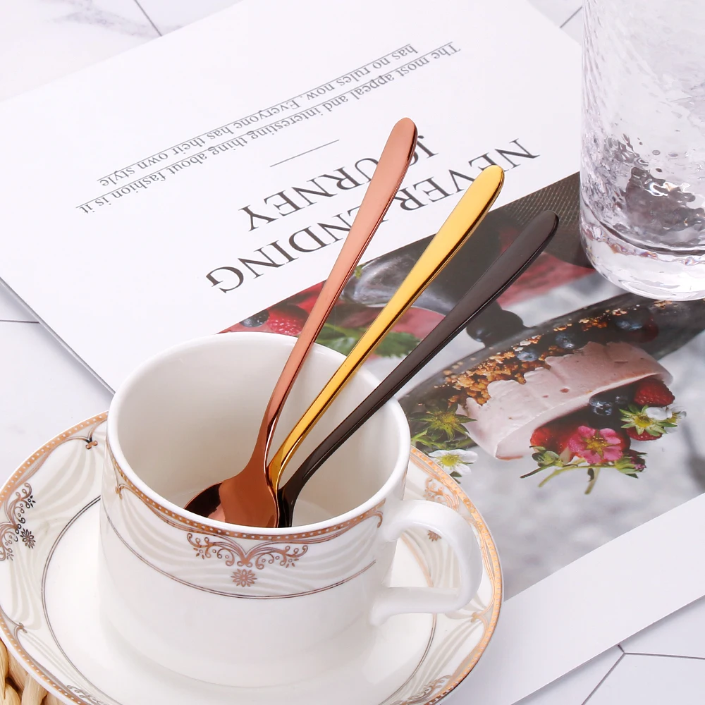 Stainless Steel Spoon Tea Spoon 3/6/12 Pieces Gold Stirring Teaspoon Stainless Steel Coffee Spoon Set Ice Cream Cake Dessert Mini Spoon Sliverware Party Cutlery