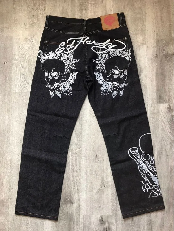 

Gothic Pattern Print Y2k Mens Jeans Retro Hip Hop Baggy Jeans Punk Harajuku Jeans for Men Wide Leg Casual Black Jeans Streetwear