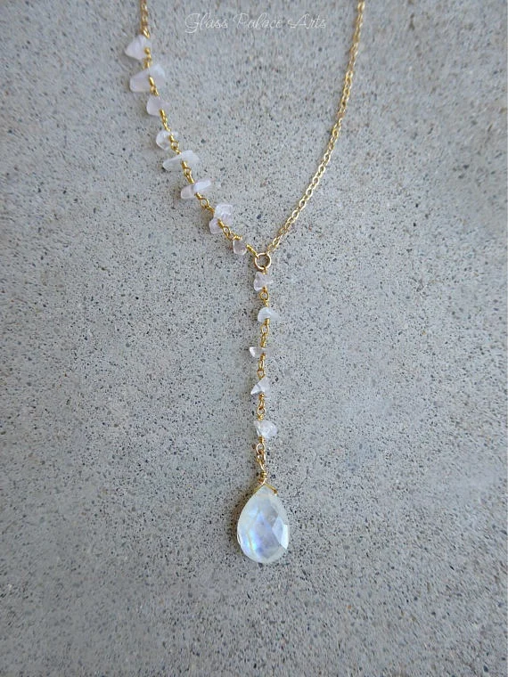 Genuine Moonstone Necklace Gold Blue 