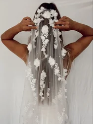 NZUK Wedding Veil with 3D Flowers Bridal Veil 4 Meters with Organza Flower Voile Everything for Wedding Dresses