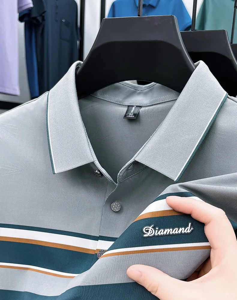 Advanced letter decal men short sleeve T-shirt light luxury brand fashion striped color blocked summer breathable new polo shirt 16 S805c9e88e2c345368273b3d8ae40fe083