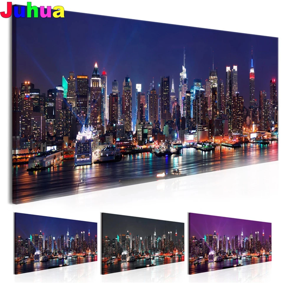 5D Diamond Painting Kit 'Seattle City Night Tower' – 40x50 Cm, Mit Kristallstrass, DIY Wanddekoration
