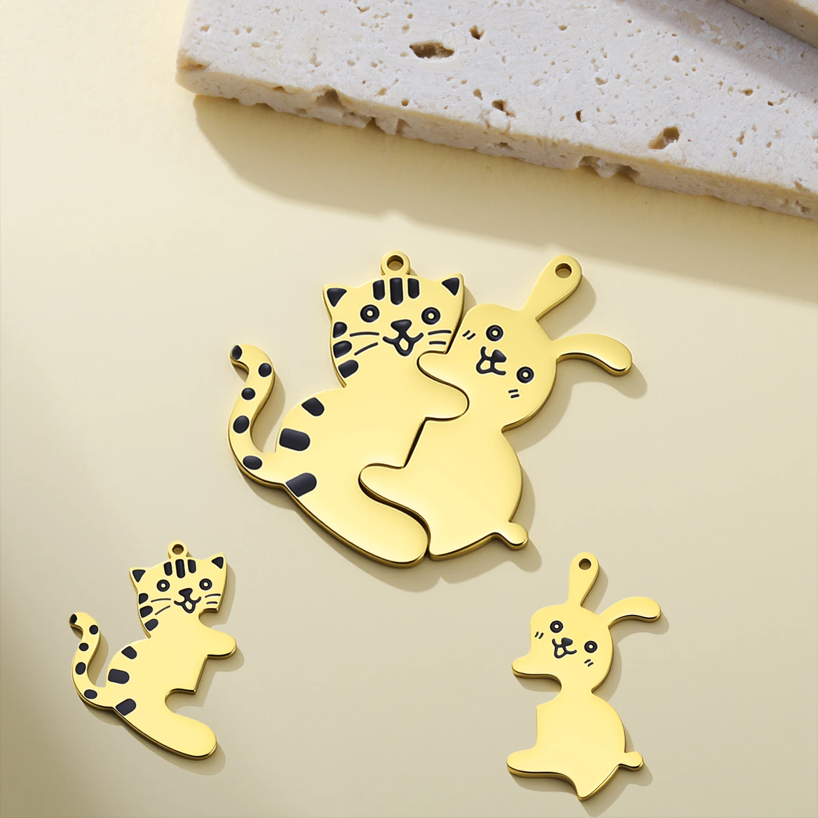 Beliebtes Katzen- und Hasen-Puzzle-Anhänger-Set Beste Freunde Passende Charms für DIY Freundschafts- und Paar-Tierschmuckherstellung