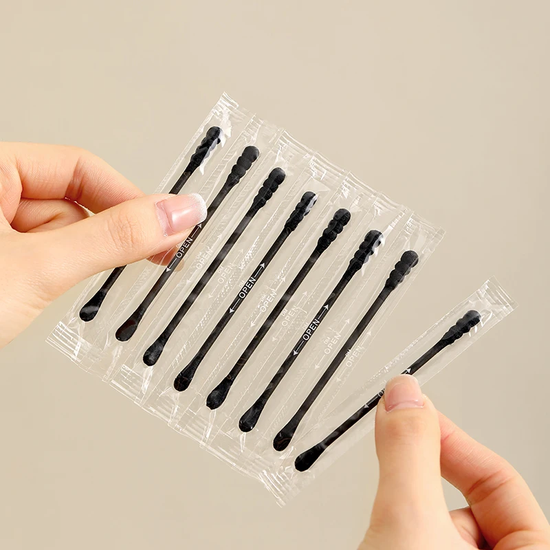 Cotton Swabs 100PCS Black Double-Headed Cotton Swabs Disposable Ear-Picking Makeup Cleaning