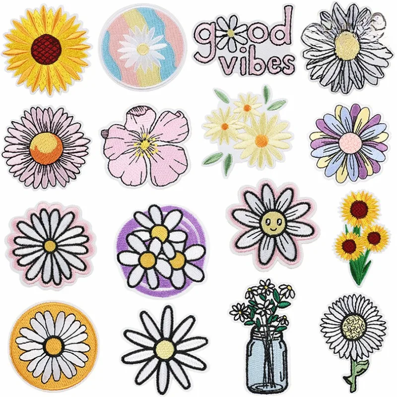 

Hot Letter Flower Embroider Fabric Patch DIY Label Daisy Heat for Cloth Hat Bag Jeans Backpack Embroidery Fast Iron Sew Adhesive