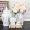 Hollow General Jar Ceramic Golden Ginger Jar Porcelain Storage Jar Vase Hollow Flower Arrangement Pot Home Decoration Vases Pots 2