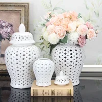 Hollow General Jar Ceramic Golden Ginger Jar Porcelain Storage Jar Vase Hollow Flower Arrangement Pot Home Decoration Vases Pots 2