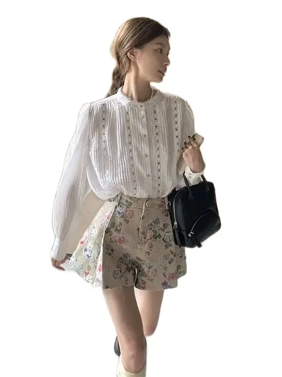 Korea Shorts Skirts Women Graceful Series Floral Creased Shorts For Loose Fit Versatile Summer New