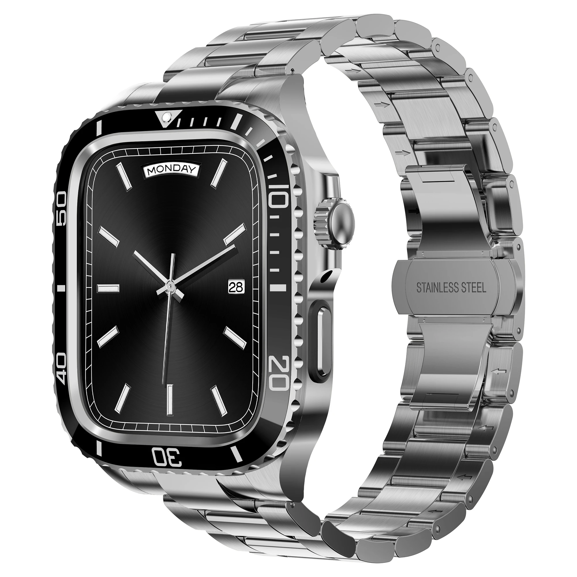 Luxury Stainless Steel Case Strap For Apple Watch Band 44mm 45mm Metal