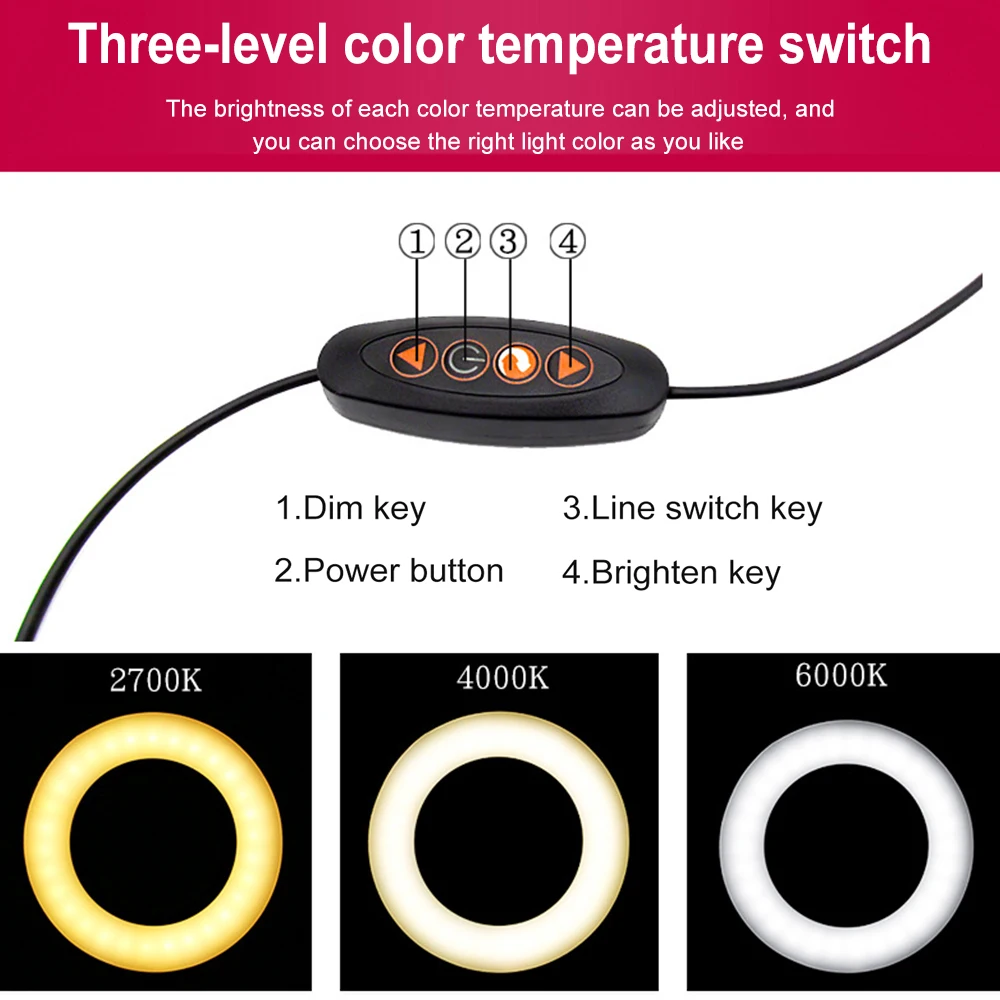 Clip On Led Selfie Ring Light With Phone Holder Flexible Dimmable Make Up Lamp Desk Table Lamp Photo Studio For Live Stream 3