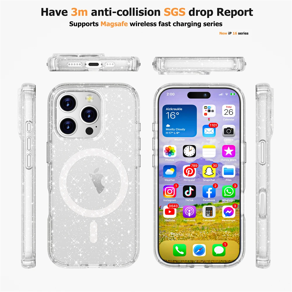 Glitter Candy Color Magnetic Phone Case with Clear Shiny Cover