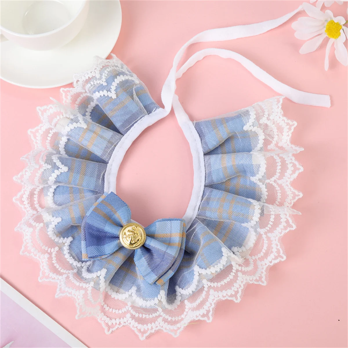 레이스 반려동물 스카프, 고양이 턱받이 개 목걸이, 레이스 데이지 활, 스위트 펄 벨 펜던트, 개 침 수건, 반려동물 화환, 고양이 목걸이, 고양이 액세서리