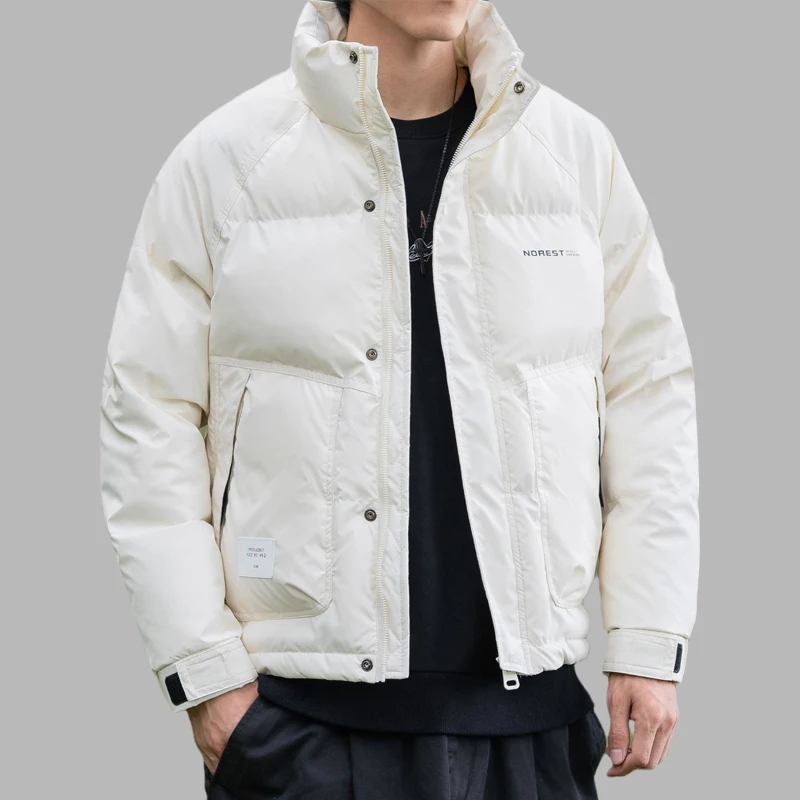

Winter Men's Down Jacket Solid Stand Collar Zipper Workwear Bread Cotton Jackets Korean Style Loose Thickened Short Outerwear