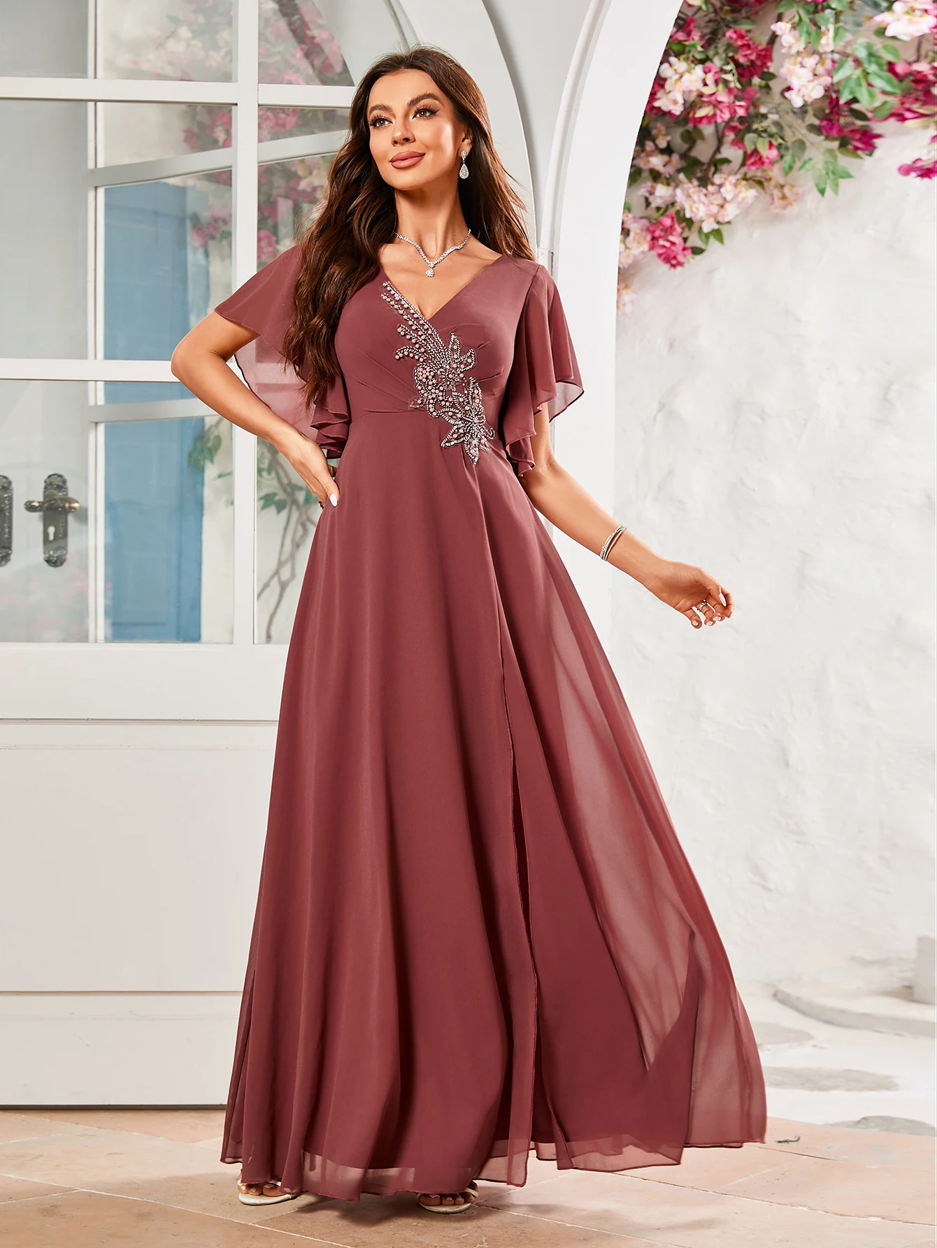 Honour | Sexy floral patchwork dresses with V-neck and one-tier skirt main image 1
