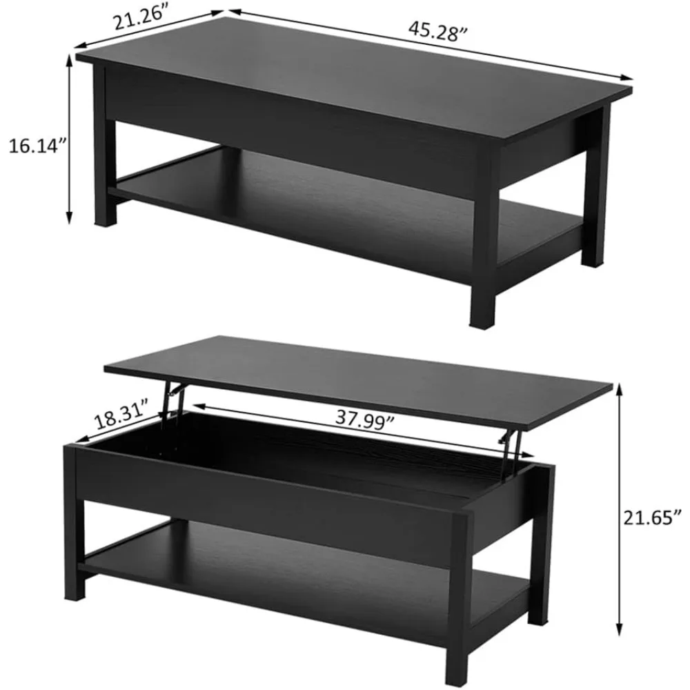 Lift Top Coffee Table with Hidden Compartment and Open Shelf, 45.28" L, Café Tables 3