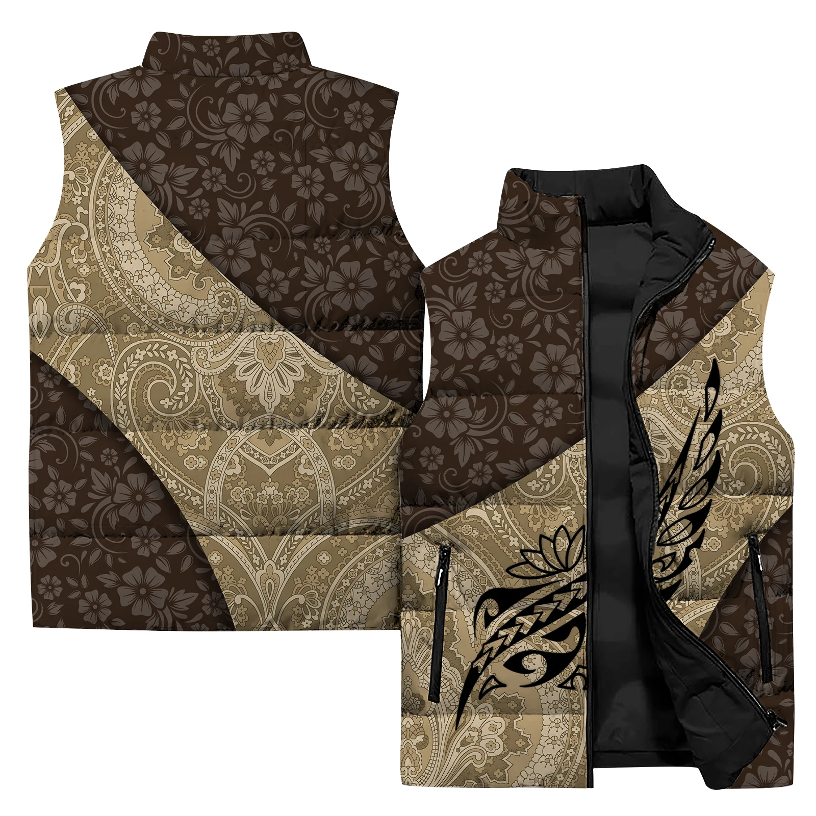 thumbnail image 1 of Chaleco térmico de algodón de invierno para hombre, chaleco con estampado abstracto de plumas, chaquetas para hombre, chaqueta informal holgada, ropa para hombre, chalecos 2024, 1 of 4