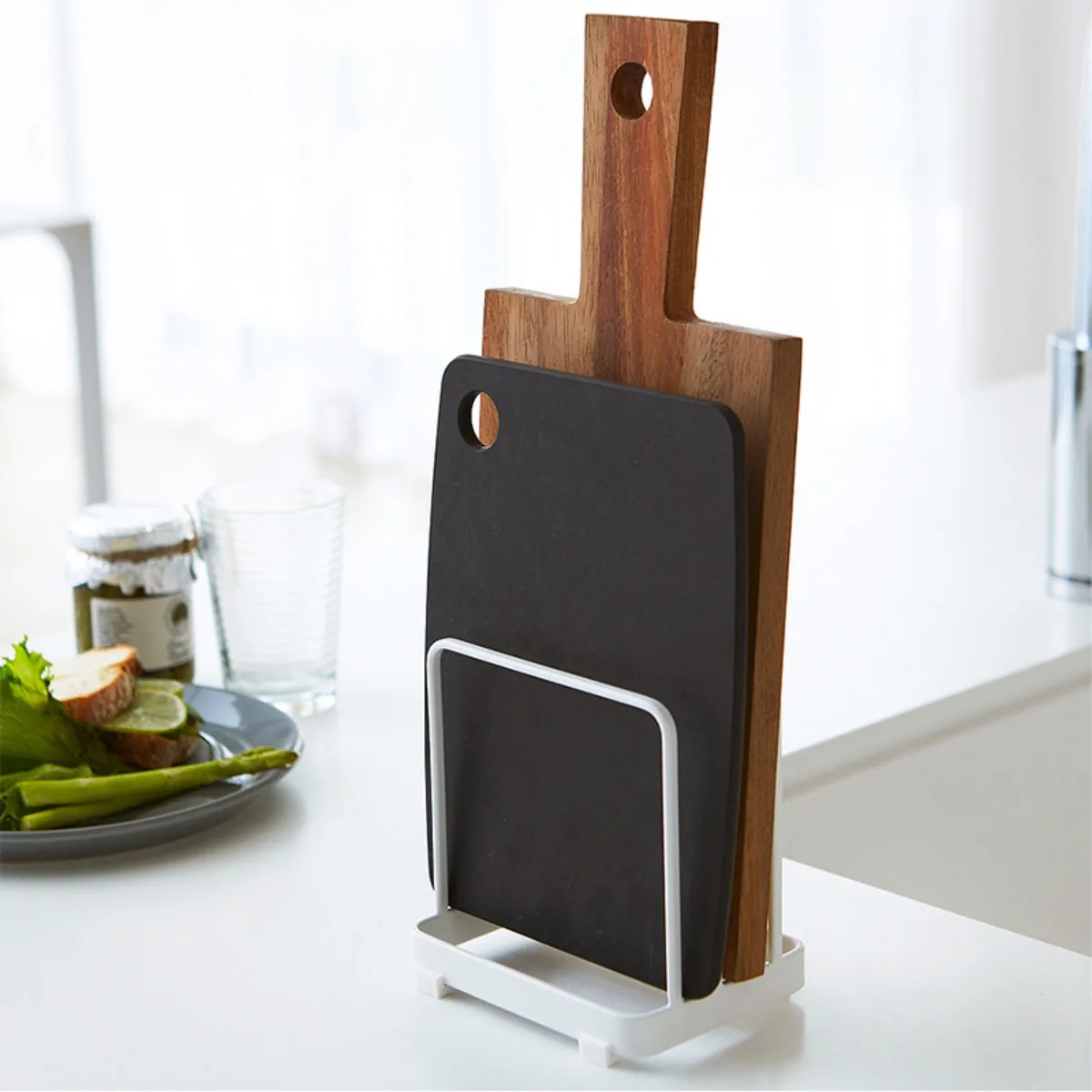 1PC cutting board organizer, layered cutting board rack, vertical sorting and storage drainage tray, cutting board rack 2
