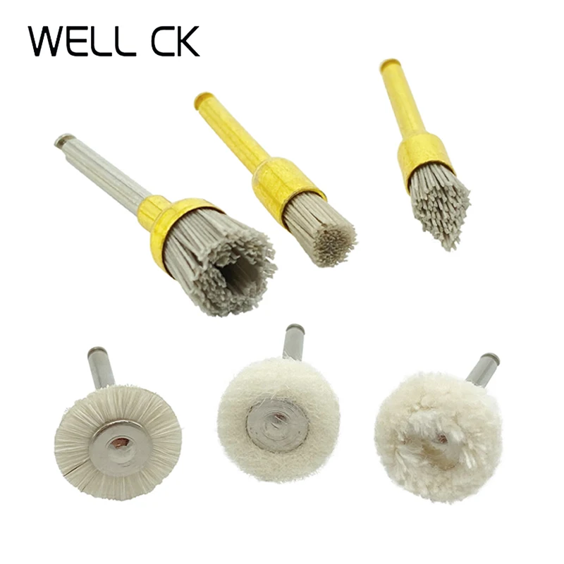 5pcs RA Shank Dental Polishing Brush Drill Wheel Materials Cotton Felt Goat Wool Alumina Tools Dia 10mm Handpiece Rotary Tools