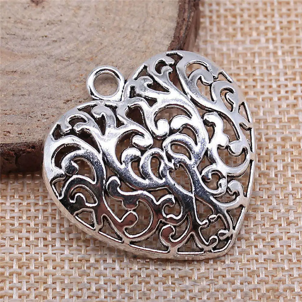 

Car Accessories Carved Heart Charms Supplies For Jewelry 35x35mm 4pcs