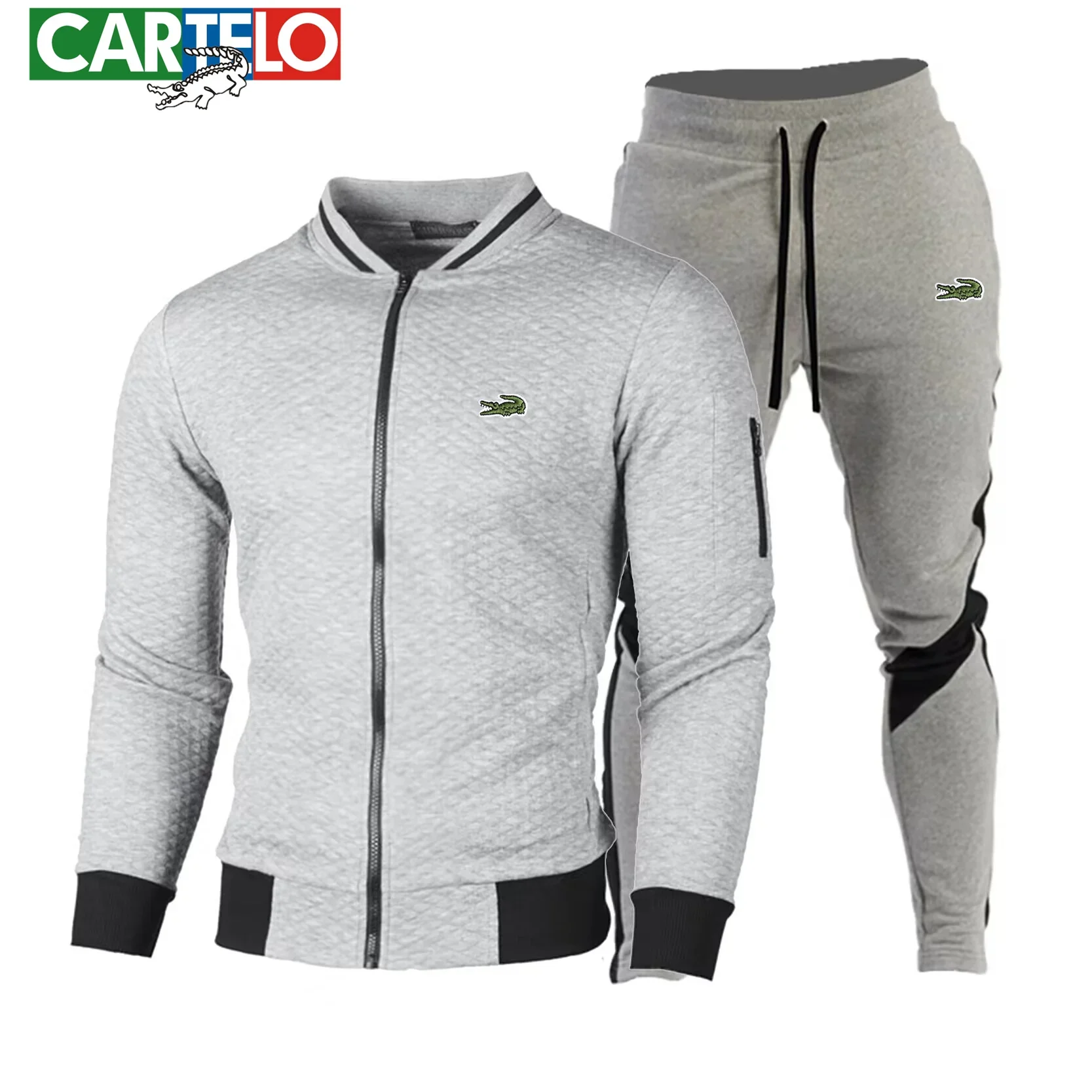 CARTELO Autumn New Men's Jacket Set Fashion Embroidery Stand Neck Zipper Top+Panel Pants Two Piece Casual Sports Baseball Jacket