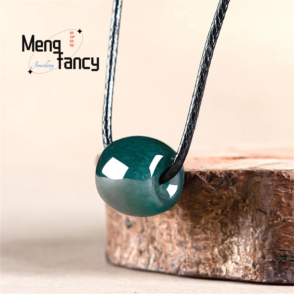 Exquisite Natural A-goods Jadeite Deep Blue Water Lutong Glutinous Ice Jade Barrel Beads Pendant Simple Popular Fashion Jewelry