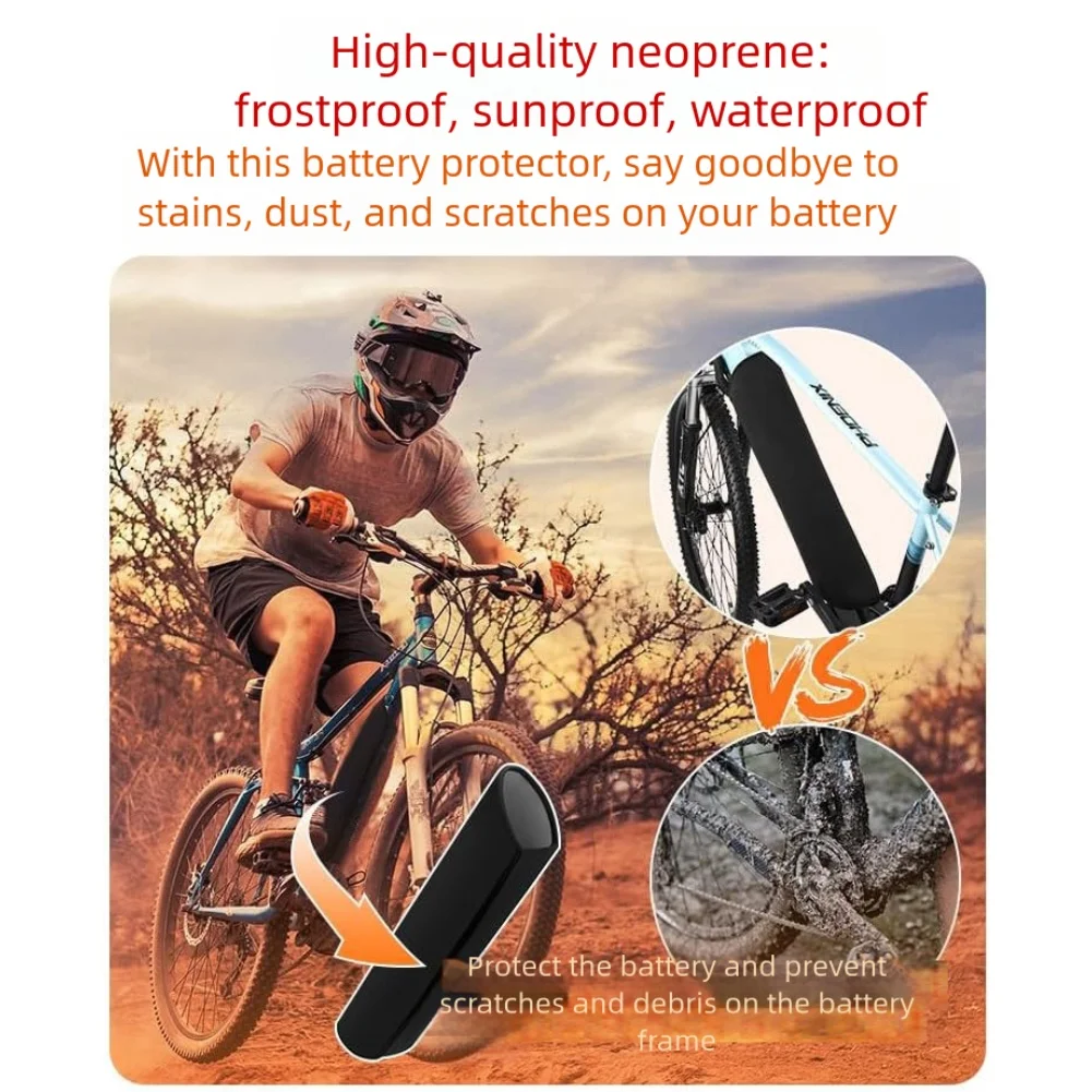 SPORTARC insulated neoprene weatherproof ebike battery cover sleeve in matte black  Thermal neoprene ebike battery protective cover installed on downtube frame