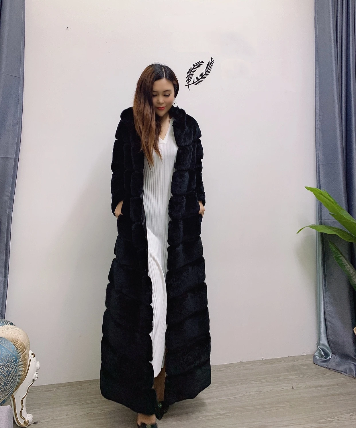 Real Fur Coats Women Sale Rabbit Authentic Rex Rabbit Fur Coat