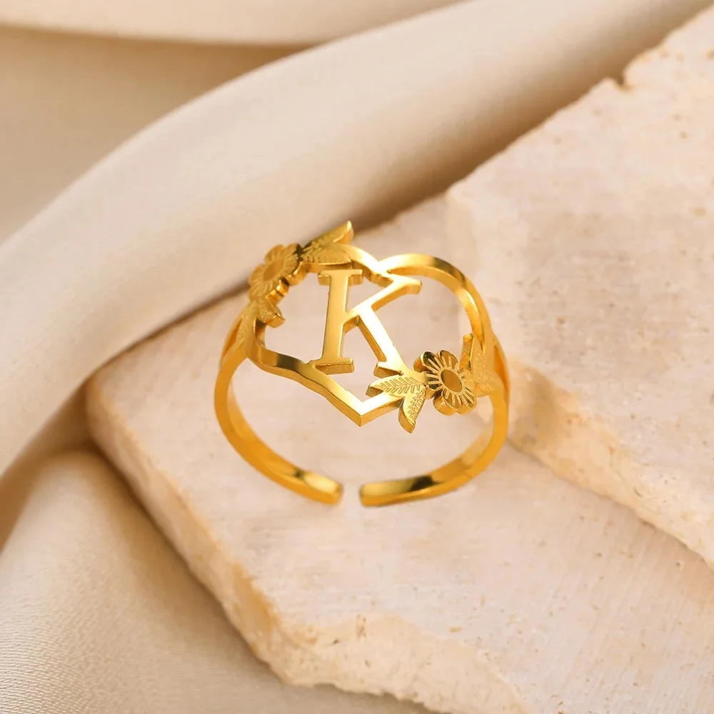 Stainless Steel Heart Rings Women Zircon Gold Plated Heart Adjustable Ring Femme Wedding Party Accessories Jewelry Gift