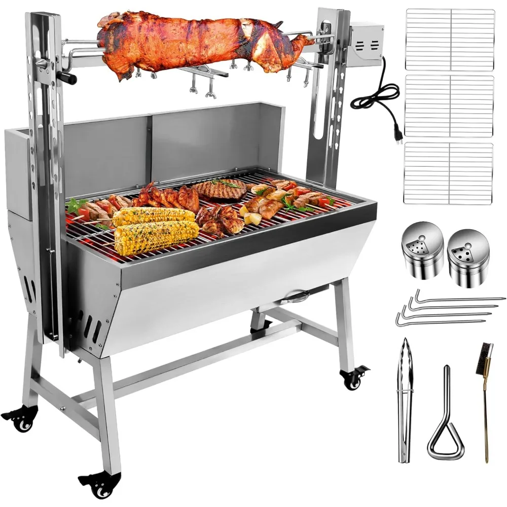 37" Electric Rotisserie Grill, Pig Lamb Spit Roaster Stand Rotisserie 132 Lbs Capacity With Adjustable Height, BBQ Charcoal 2