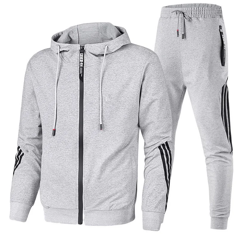 Men's printed two-piece sportswear set with zippered hooded sweatshirt and long pants, fitness and running men's clothing 2024 n