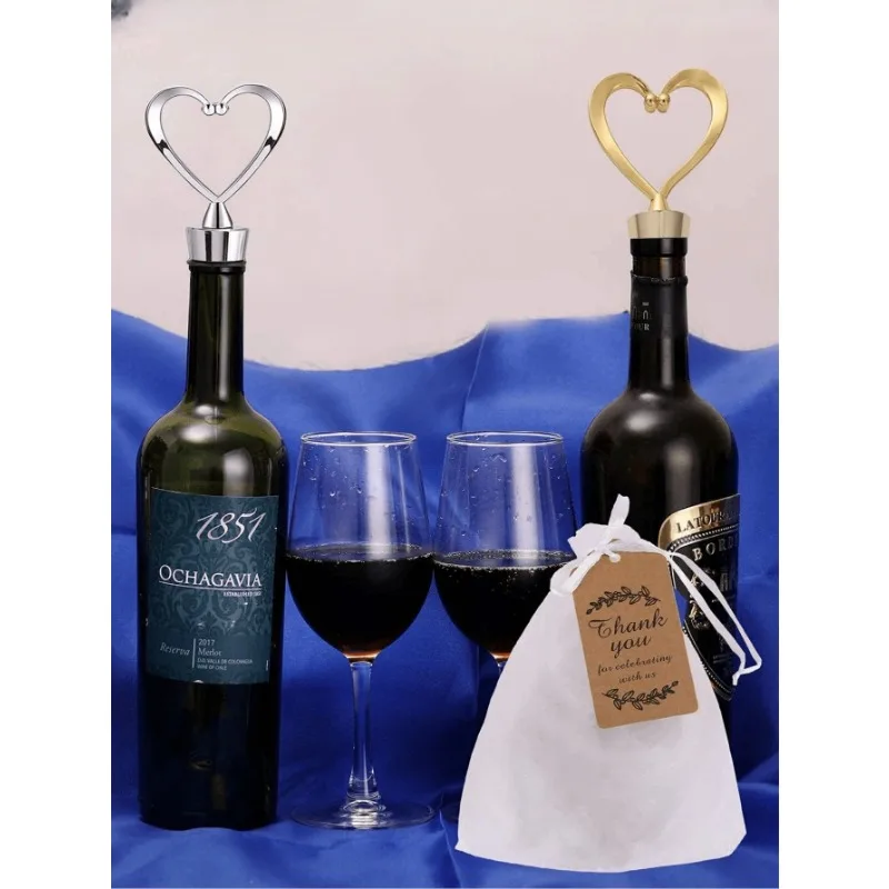 12 Tappi Per Bottiglie A Forma Di Cuore - Tappo Da Vino In Lega Dorata Per Matrimoni E Feste - 3
