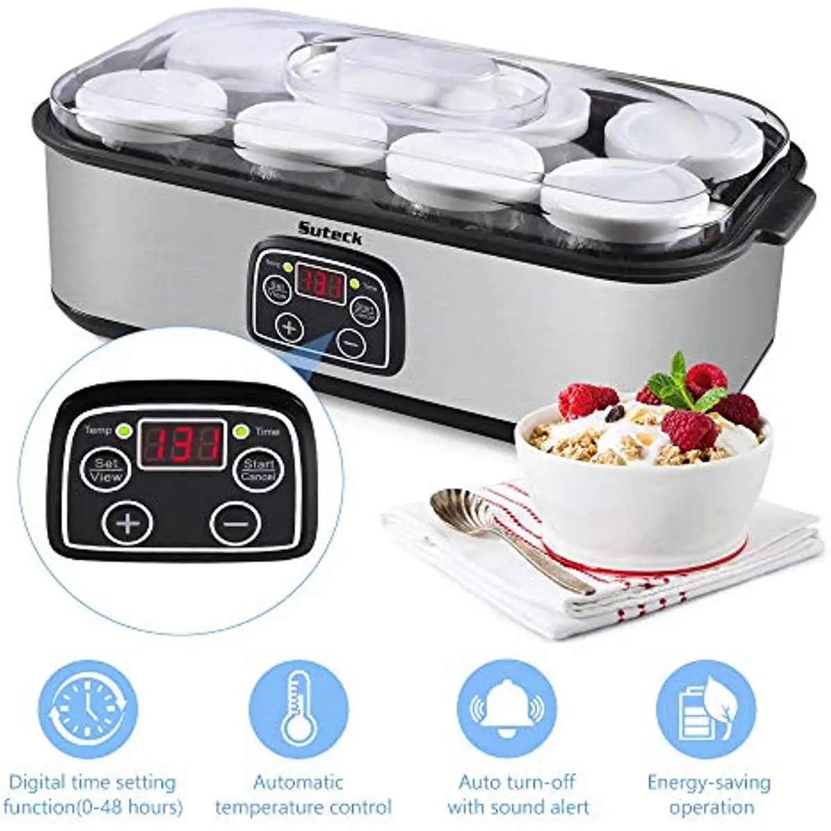 LynTorin Automatic Digital Yogurt Maker Machine with Adjustable Temperature  & Time Control, 8pcs Glass Jars 48 Oz Auto Shut Off - AliExpress