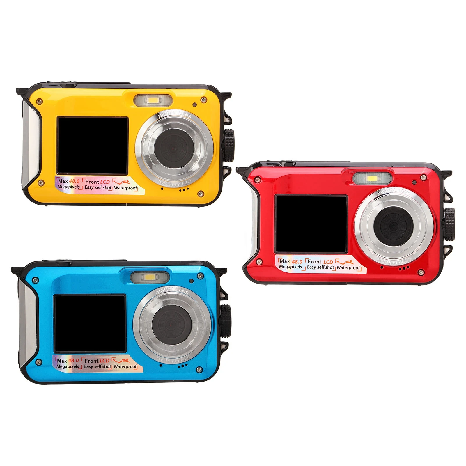 Caméra sous-marine 2.7K 48MP 10 pieds - Double écran, Zoom 16X