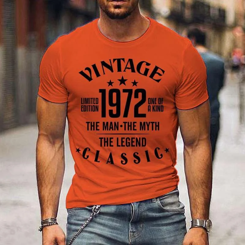 Фото Винтажные классические мужские футболки 1972 The Myth The Legend, летняя футболка, Женские повседневные топы с коротким рукавом и круглым вырезом №3