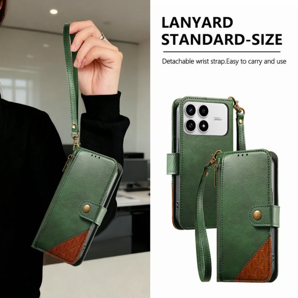 Zipper Wallet Leather Flip Case with RFID Protection and 7-Card Slots