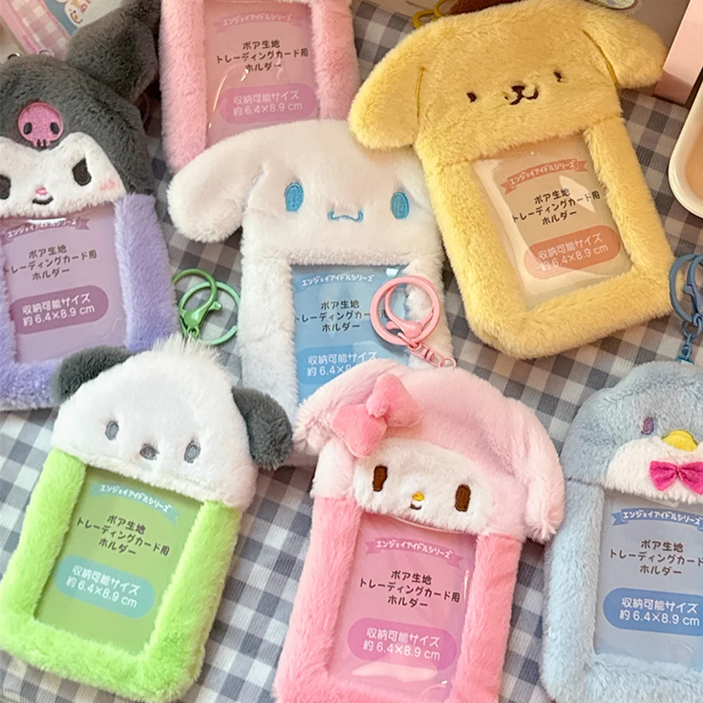 Plush Card Holder Sanrio Hello Kitty Kuromi Melody Card Case Keychain Photo Display Sleeves Bag Pendant Gifts