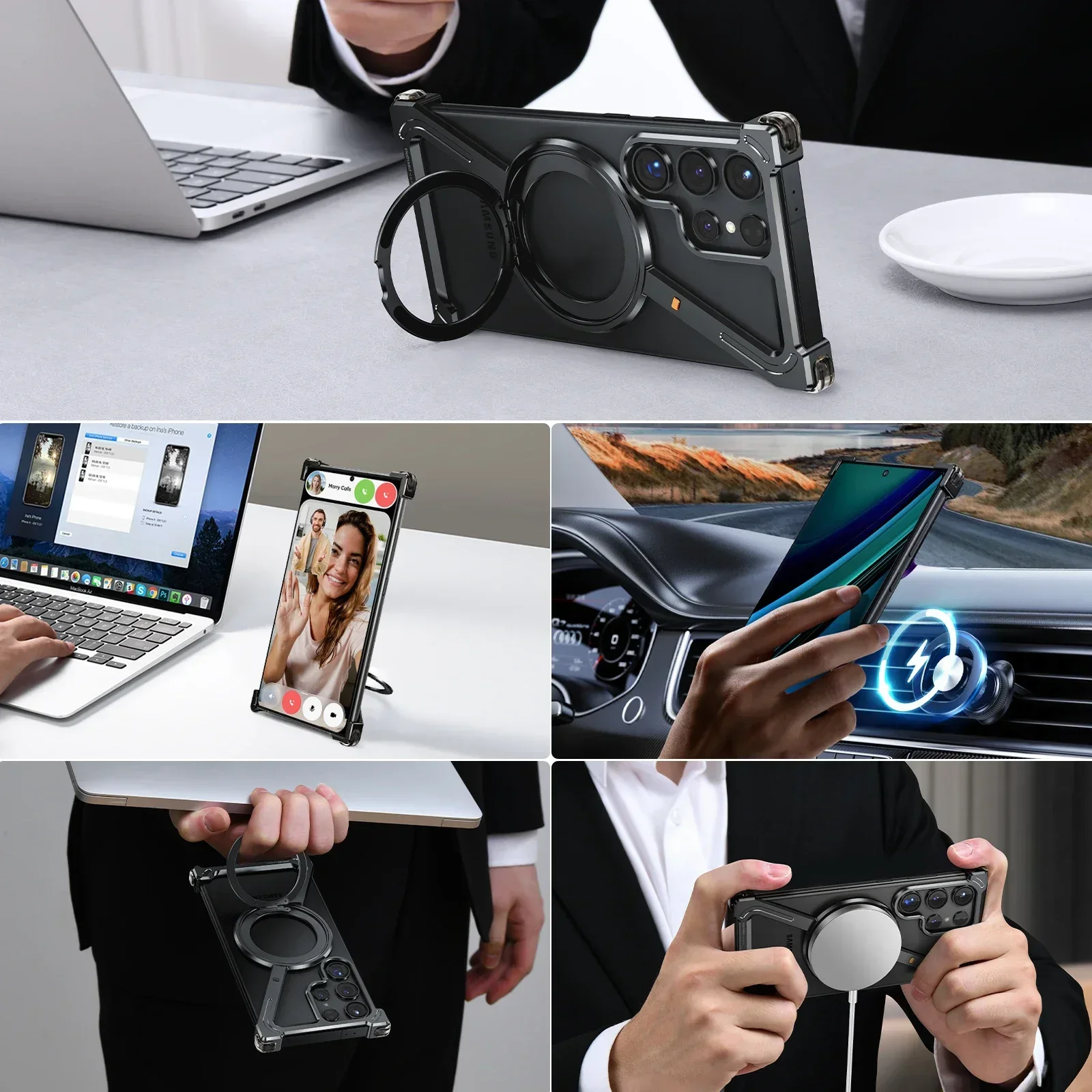 Oatsbasf Ultra-Thin Frameless Magnetic Metal Phone Case with Air Cushion Bumper