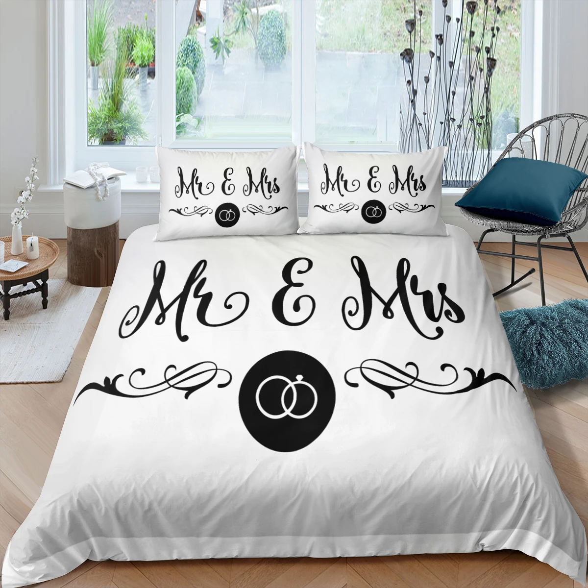 

Home Living Luxury 3D Mr and Mrs Print Bedding Set Duvet Cover Pillowcase Kids Bedding Set Queen and King EU/US/AU/UK Size