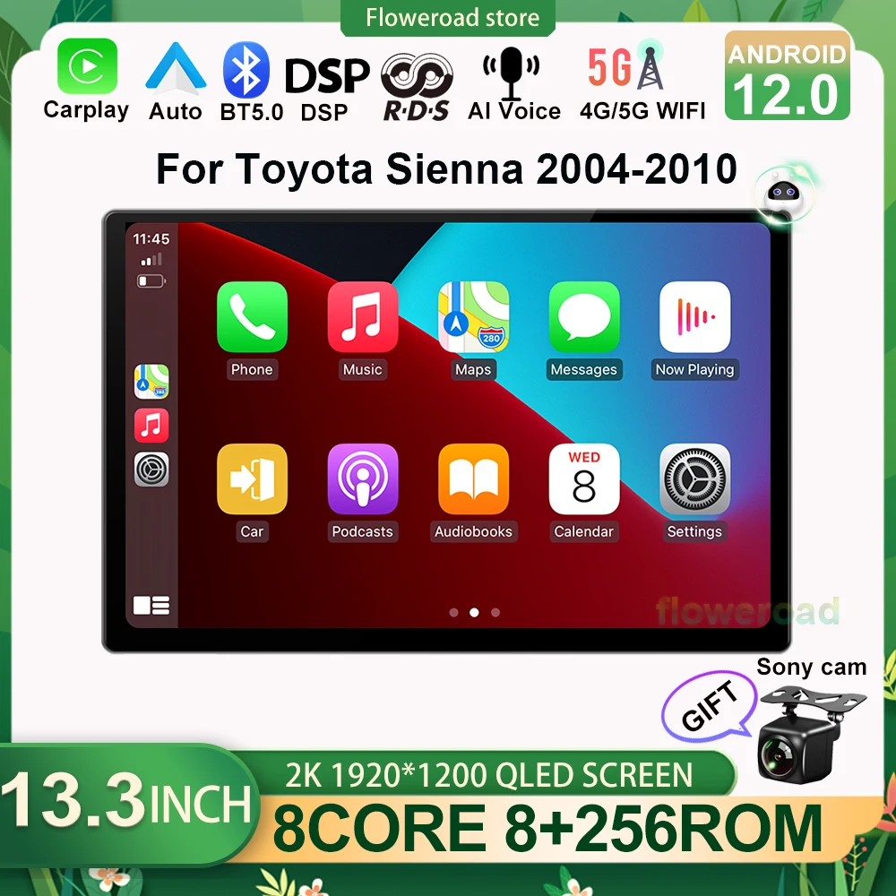 

13inch QLED Android 12 For Toyota Sienna 2004 - 2010 Car Radio Multimedia Video Player Navigation Stereo DSP GPS Carplay Auto BT